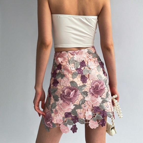 Floral Lace Skirt, Perfect For Date, Wedding, Holiday, Beach, And Seaside - Picture 5 of 5